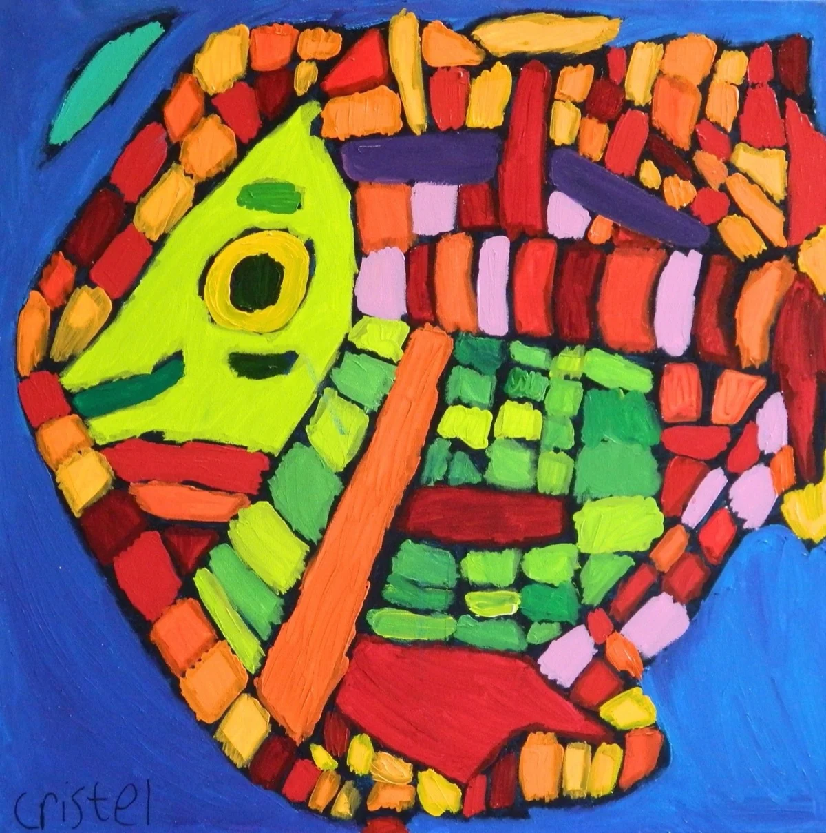 Vissenoog — schilderij door Cristel van Manen, 80 × 80 cm